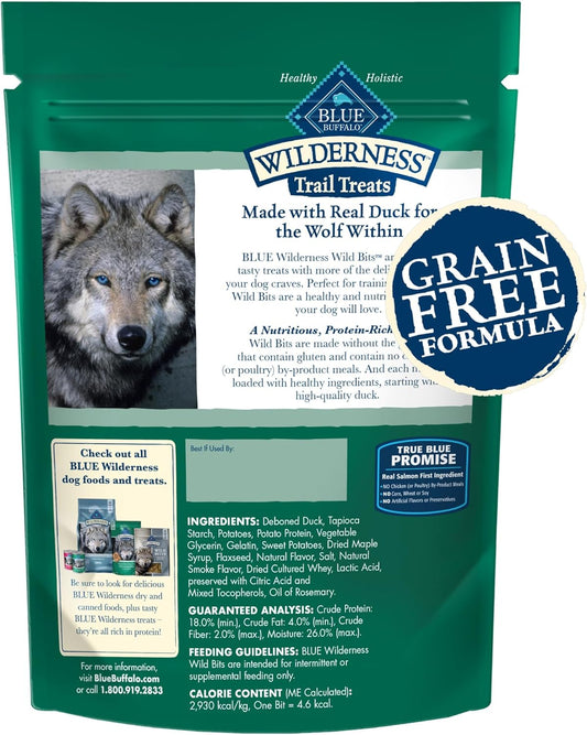 Blue Buffalo Wilderness Wild Bits Soft & Chewy Training Treats For Dogs, Grain-Free, Duck Recipe, 4-Oz. Bag