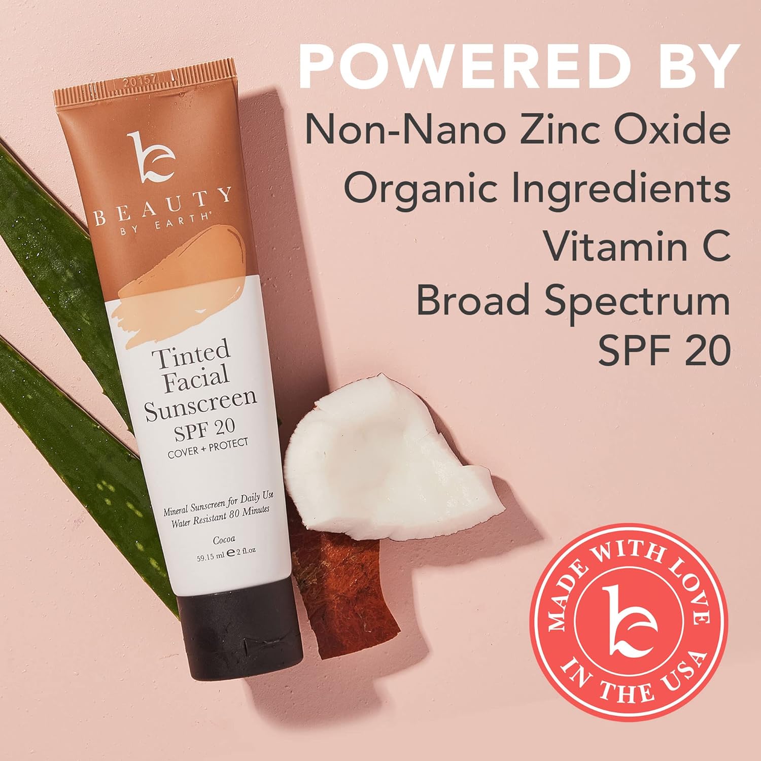 Tinted Sunscreen for Face - SPF 20 With Natural & Organic Ingredients Broad Spectrum Sunblock Lotion, Tinted Moisturizer Zinc Oxide Sunscreen Face for Skincare, Facial Sunscreen (Cocoa) : Beauty & Personal Care