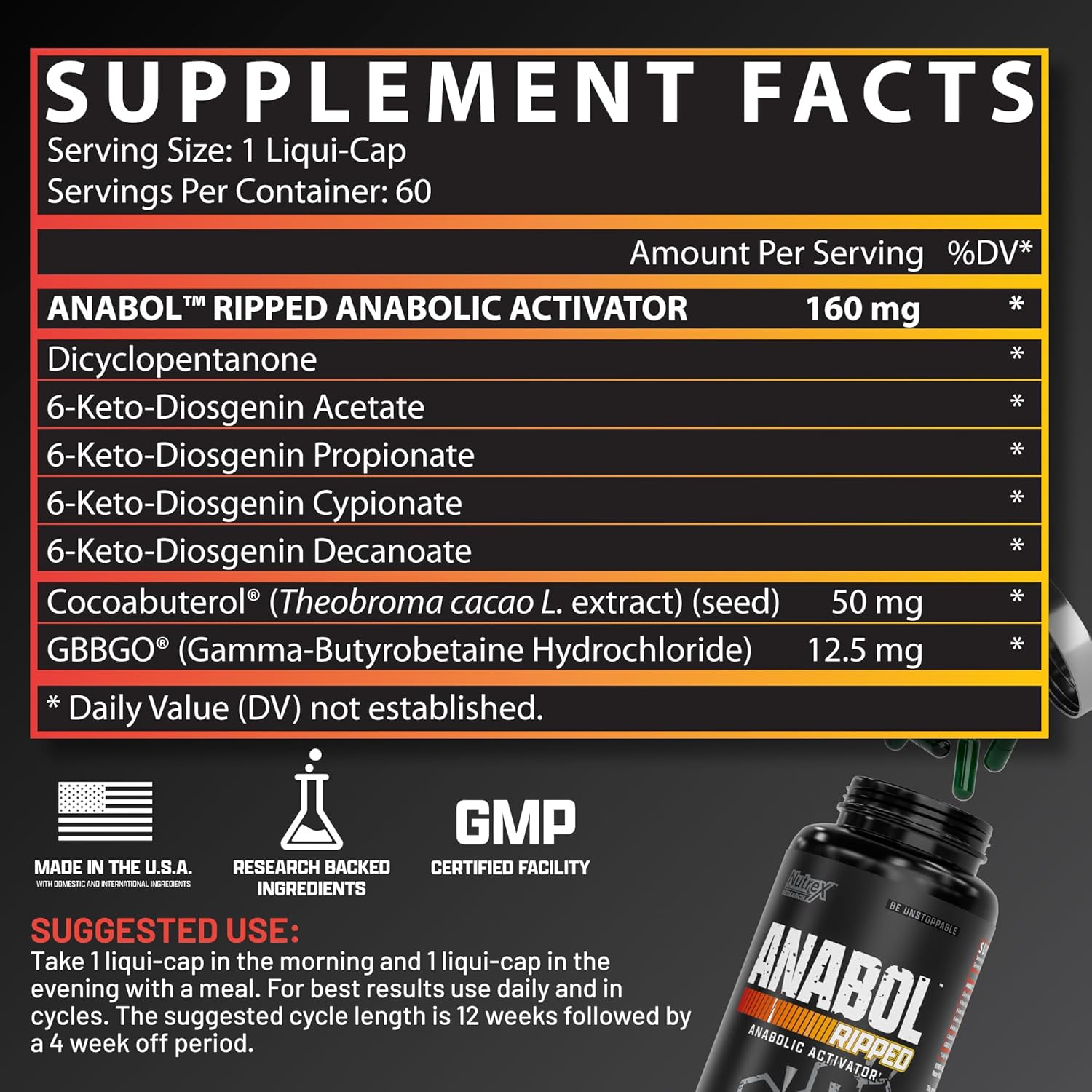 Nutrex Research Anabol Ripped & Nighttime Pm Muscle Builder And Shredding Combo