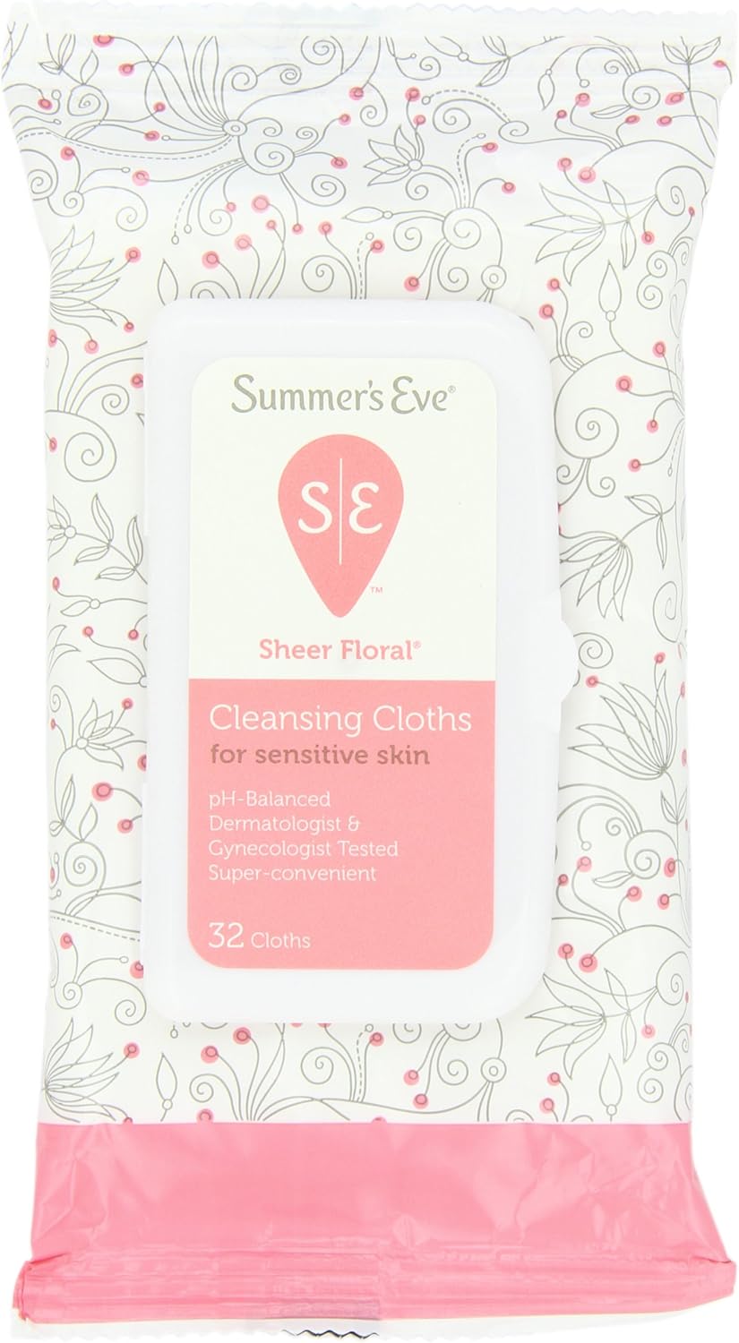 Summer'S Eve Cleansing Cloths For Sensitive Skin - Ph-Balanced - Help Wipe Away Odor-Causing Bacteria - Doctor Tested - Sheer Floral Scent - 32 Count