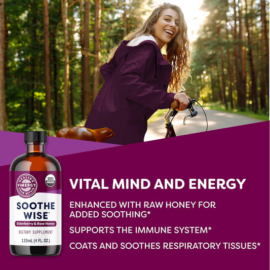 Vimergy Soothe Wise* – Fast-Absorbing Immune Support With Elderberry Syrup And Raw, Organic Honey – Coats And Soothes Respiratory Tissues – Usda Certified Organic, Vegan, Paleo-Friendly, Gluten-Free