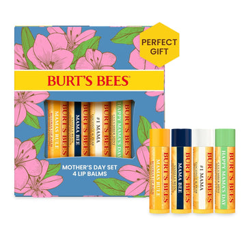 Burt'S Bees Lip Balm Mothers Day Gifts For Mom - Balm Bouquet Set, Original Beeswax, Vanilla Bean, Cucumber Mint, Coconut & Pear Pack, Natural Origin Lip Treatment With Beeswax, 4 Tubes, 0.15 Oz
