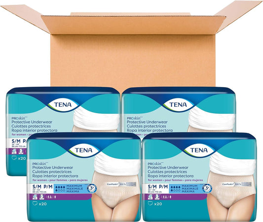 TENA Incontinence Underwear for Women, Maximum Absorbency, ProSkin - Small/Medium - 80 Count