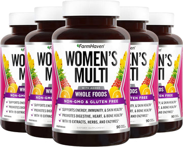 FarmHaven Multivitamin for Women - Whole Food Daily Multi Supplement with B Vitamins, D3, Folate, Enzymes, Zinc - Boosts Energy, Immune, Heart Health - Non-GMO, Vegetarian - Pack of 5_450 Capsules