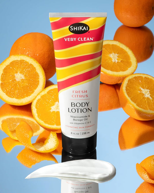 ShiKai Very Clean Body Lotion (Fresh Citrus, 8 oz) | Hydrating Skin Moisturizer for Dry Skin | With Niacinamide, Borage Oil, and Vitamin C & E