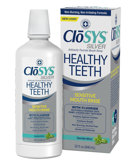 Closys Healthy Teeth Anti-Cavity Oral Rinse Mouthwash with Fluoride, Non-Burning, Non-Irritating – 32 Fl Oz (Twin Pack)