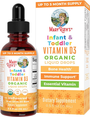 MaryRuth Organics Vitamin D3 Liquid Drops for Infants & Toddler, USDA Organic Liquid Vitamin D Spray for Infants & Toddlers, Immune Support & Bone Health, Vegan, Gluten Free, Non-GMO, 90-150 Servings