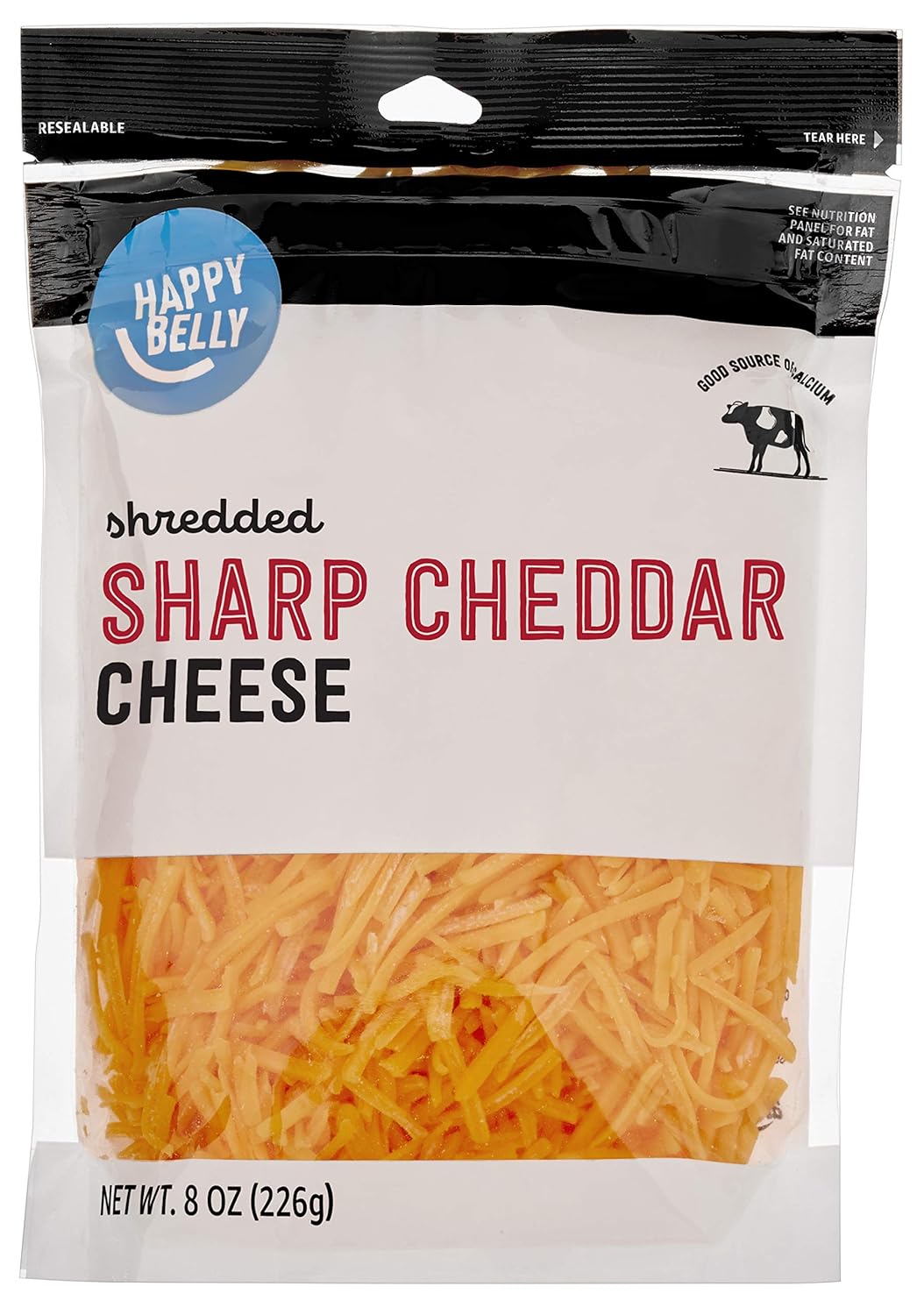 Amazon Brand - Happy Belly Shredded Sharp Cheddar Cheese, 8 Oz