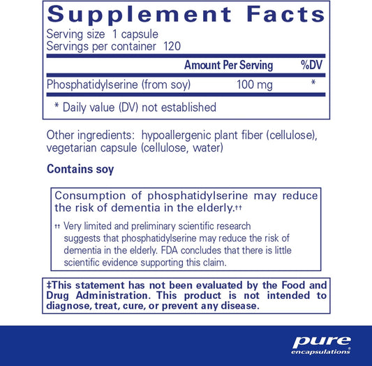 Pure Encapsulations Ps 100 | Phosphatidylserine Amino Acid Supplement For Brain And Memory* | 120 Capsules