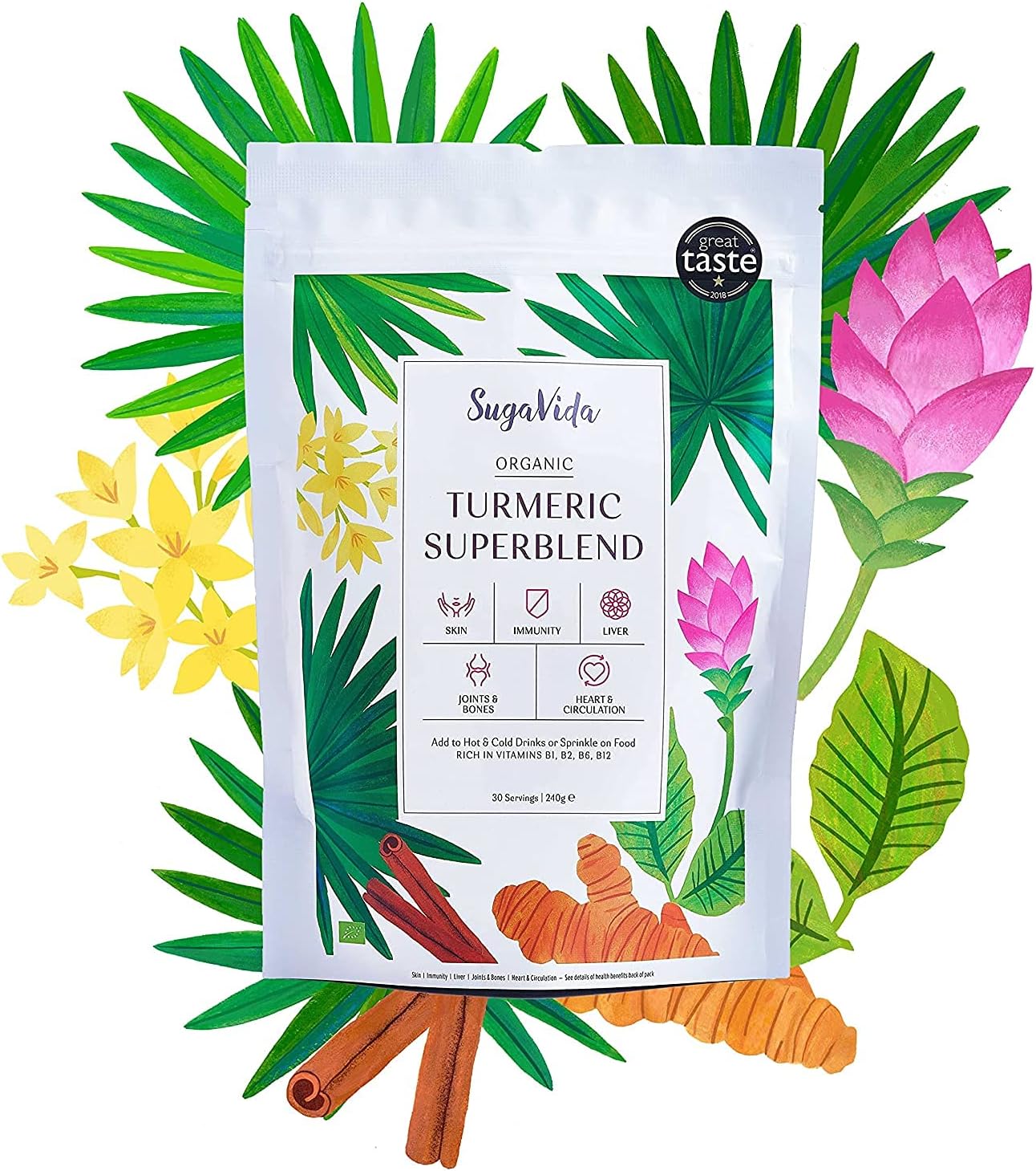 Sugavida | Organic Turmeric Superblend - 240 Grams | Triple-Strength Curcumin | Instant Golden Milk Or Turmeric Latte | Great Taste Award Winner | Authentic Ayurvedic Blend