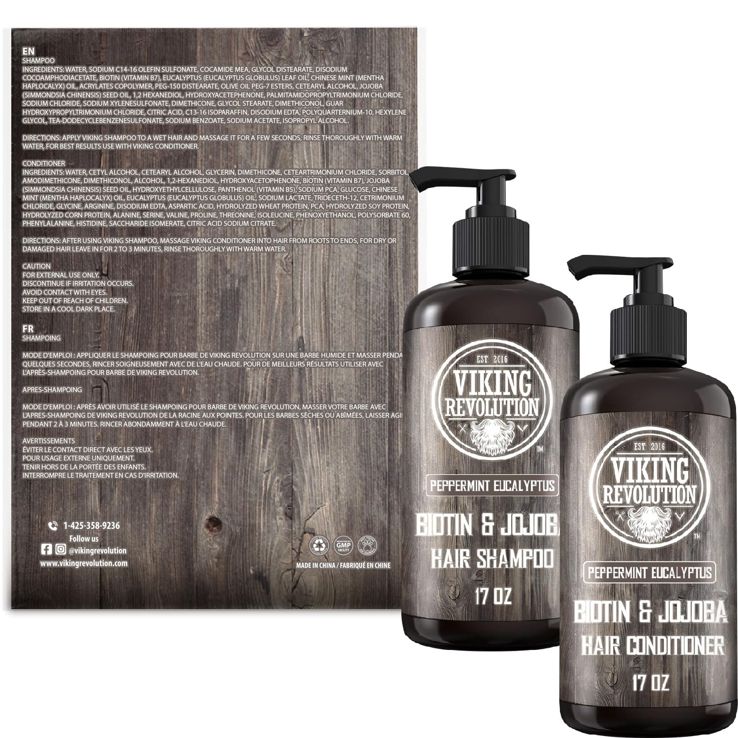 Viking Revolution Biotin Mens Shampoo and Conditioner Set - Eucalyptus Shampoo and Conditioner Set with Jojoba Oil and Mint Oil - Peppermint Oil Hair Conditioner for Men (17 Oz) : Beauty & Personal Care