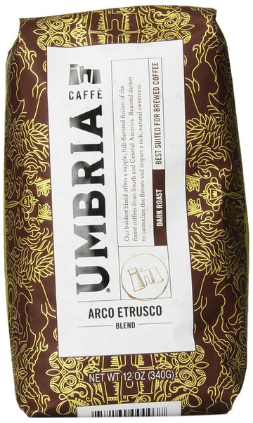 Caffe Umbria Fresh Seattle Whole Bean Roasted Coffee, Arco Etrusco Blend Dark Roast, 12 Oz. Bag