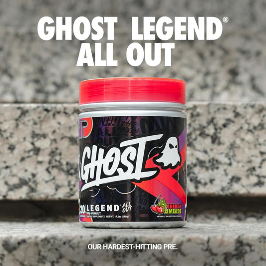 Ghost Legend All Out Pre-Workout Powder, Cherry Limeade - 20 Servings - Pre-Workout Supplement For Men & Women - Energy & Pumps - Caffeine, L-Citrulline, & Beta Alanine Blend - Sugar Free