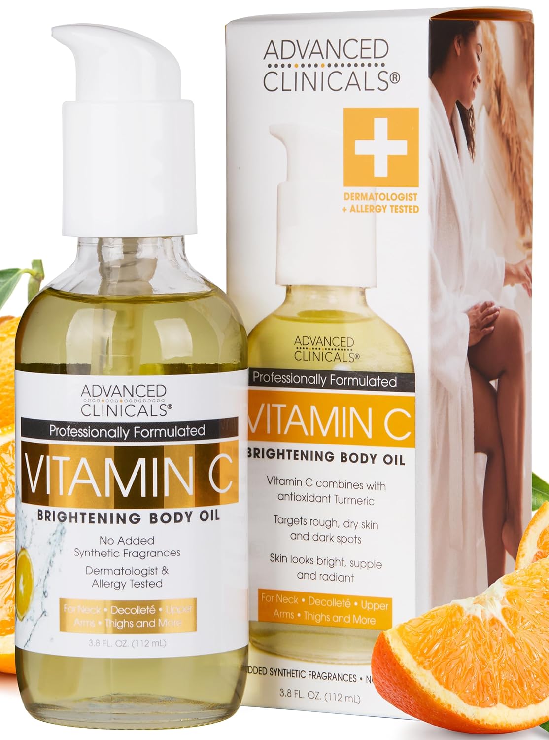 Advanced Clinicals Vitamin C Illuminating Body Oil For Women & Men |Vitamin C Oil Skin Care Body Moisturizer With Vitamin E + Botanicals To Help Improve Appearance Of Dark Spots + Dry Skin, 3.8 Fl Oz