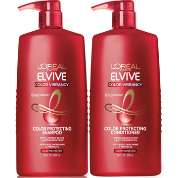 L'Oreal Paris Elvive Color Vibrancy Protecting Shampoo And Conditioner Set For Color Treated Hair, 28 Fl Oz (Set Of 2)