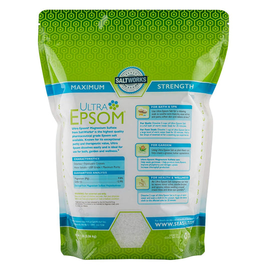 Saltworks Ultra Epsom Bath Salt, Coarse Grain, Unscented, 5 Pound Bag
