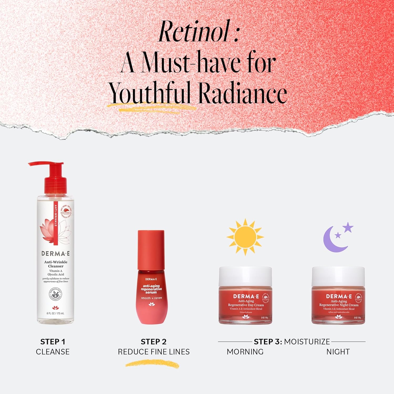 Derma E Face Serum, Anti Aging Regenerative Retinol Serum For Face, 1 Fl Oz, Vitamin A, Bakuchiol, Glycolic Acid, Green Tea Extract, Helps Reduce Appearance Of Fine Lines And Wrinkles : Beauty & Personal Care