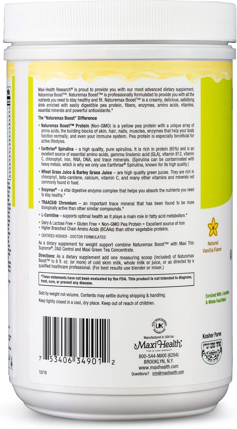 NatureMax BoostTM Pea Protein Powder - Diet Supplement Meal Replacement - 20g Protein Per Serving - Natural Vanilla Flavor - Kosher Vitamin - 1lb : Health & Household