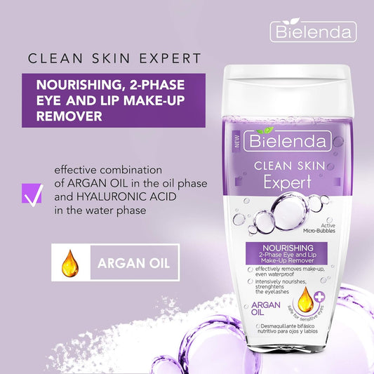 Bielenda Clean Skin Expert - Nourishing, 2-Phase Eye And Lip Make-Up Remover - Clean Skin Expert Nourishing 2-Phase Eye And Lip Make-Up Remover With Argan Oil - 150 Ml