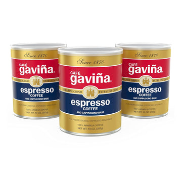 Café Gaviña Espresso Extra Fine Ground Coffee, 100% Arabica Dark Roast, Low Acidity, Chocolate Notes, 3 Pack (10 Oz Cans), Zero-Waste Facility, South & Central American Blend