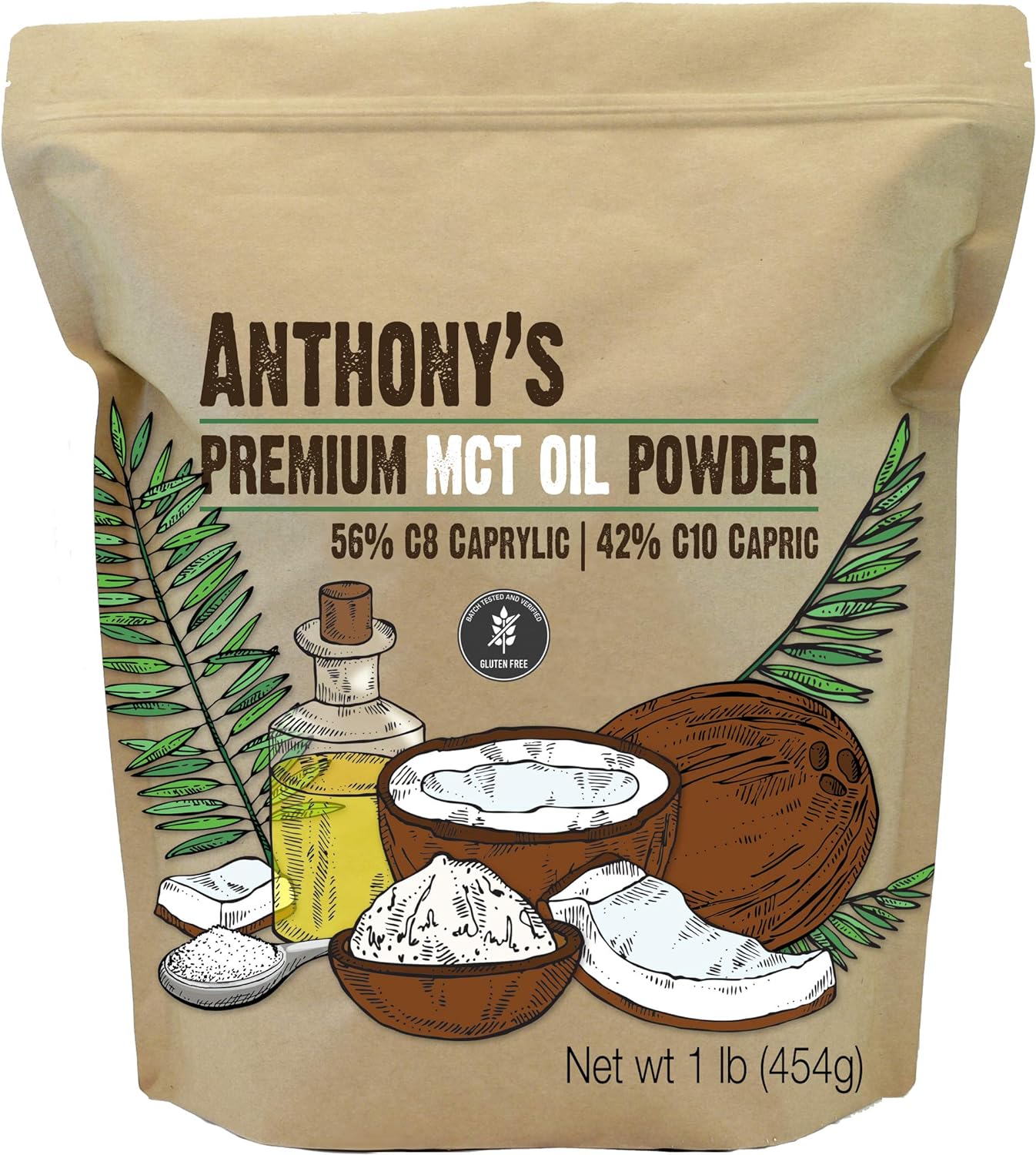 Anthony'S Premium Mct Oil Powder 56% C8 Caprylic, 42% C10 Capric, 1 Lb, Gluten Free, Non Gmo, Keto Friendly