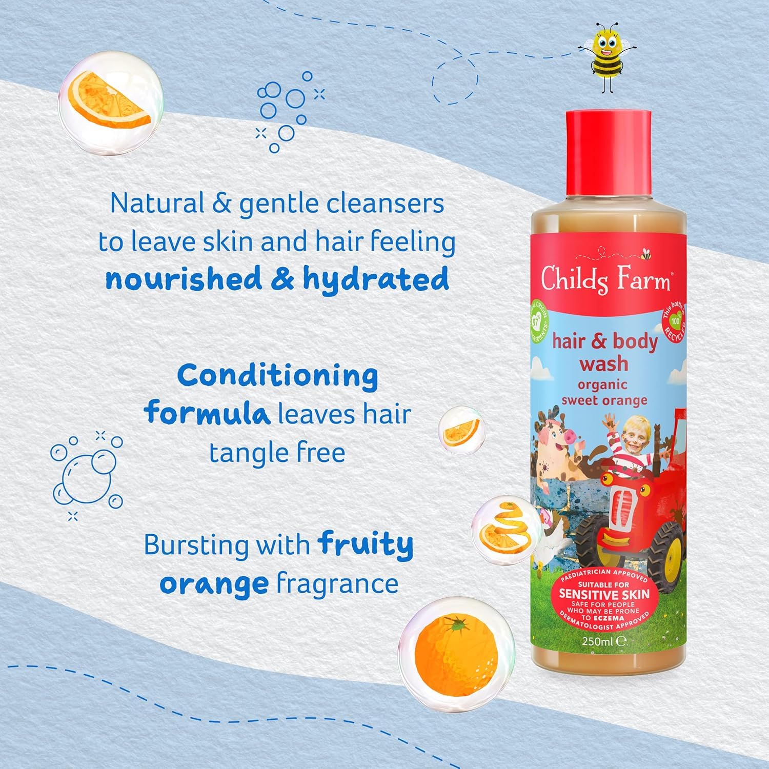 Childs Farm, Kids Hair & Body Wash For Dry, Sensitive Skin, Organic Sweet Orange, Gently Cleanses, Vegan, Cruelty-Free, 8.4 Fl Oz : Baby