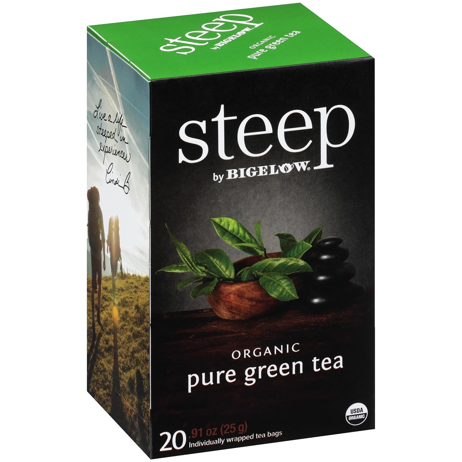 Steep Organic Pure Green Tea, Caffeinated, 20 Count (Pack Of 6), 120 Tea Bags Total