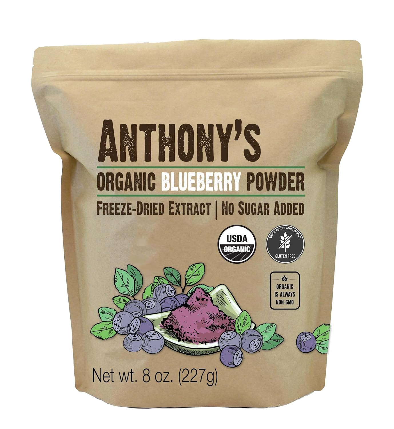 Anthony'S Organic Blueberry Powder, 8 Oz, Freeze Dried, Gluten Free, Non Gmo