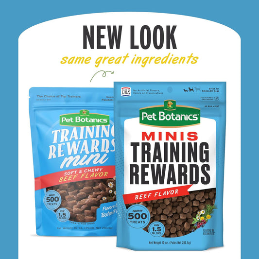 Pet Botanics 10 Oz. Pouch Training Reward Mini Soft & Chewy, Beef Flavor, With 500 Treats Per Bag, The Choice Of Top Trainers