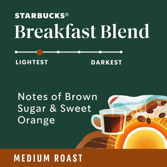 Starbucks Whole Bean Coffee, Medium Roast Coffee, Breakfast Blend, 100% Arabica, 1 Bag (18 Oz)