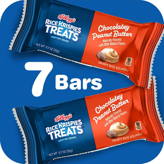 Rice Krispies Treats Crispy Rice Squares, Kids Snacks, Snack Bars, Chocolatey Peanut Butter, 4.9Oz Box (7 Bars)