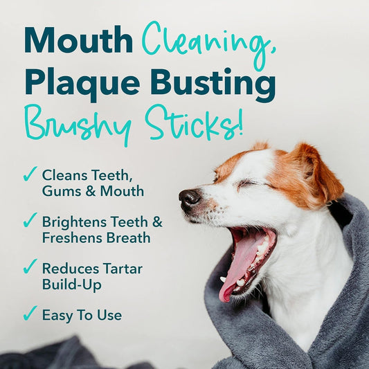 Iheartdogs Brushy Sticks - Dental Treats For Dogs Removes Plaque And Tartar Buildup - Grain-Free Dog Teeth Cleaning Chews Made With Chicken - 30 Large Sticks