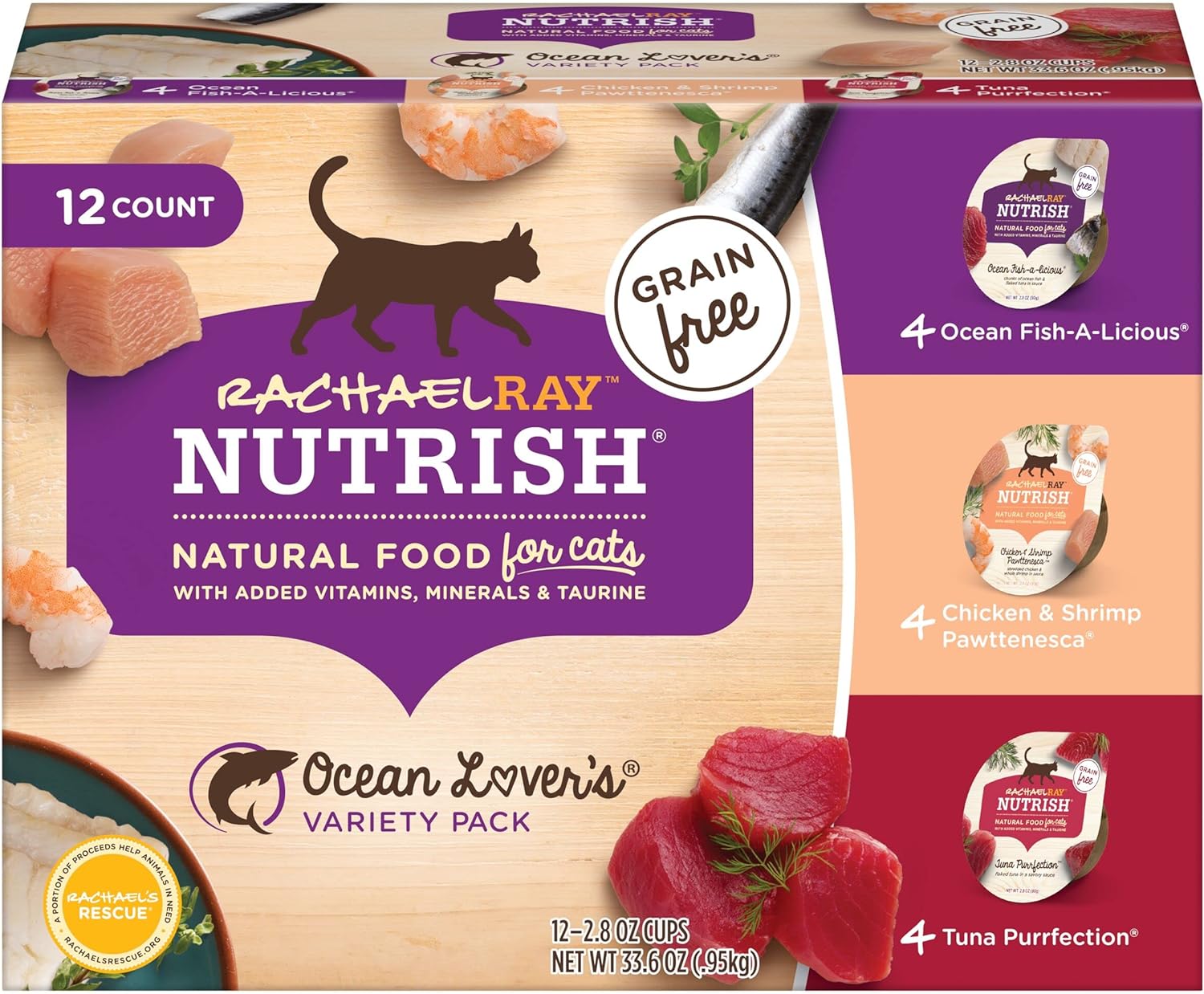 Rachael Ray Nutrish Natural Wet Cat Food With Added Vitamins, Minerals & Taurine, Ocean Lovers Variety Pack, 2.8 Ounce Cup (Pack Of 12), Grain Free