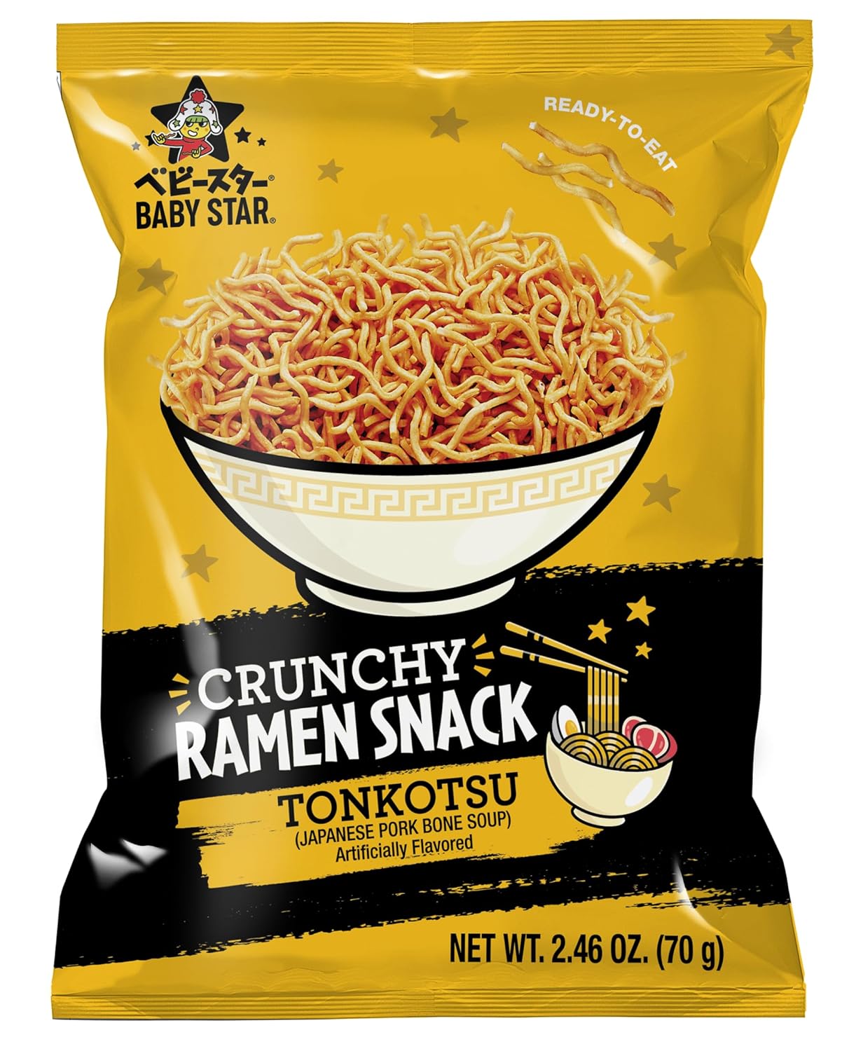Baby Star Crunchy Ramen Snack Tiny | Tonkotsu 2.46Oz (6 Pack) | Delicious Dry Ramen Snack Packs
