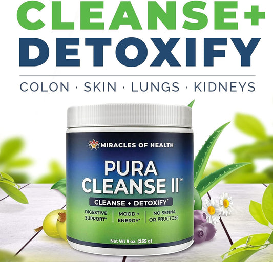 Pura Cleanse Ii Super Herb & Fiber Detox Drink - Daily Cleanse For The Colon, Lungs, Skin, And Kidneys - Made With 34 Ingredients, Soluable And Insoluable Fiber - 45 Day Supply