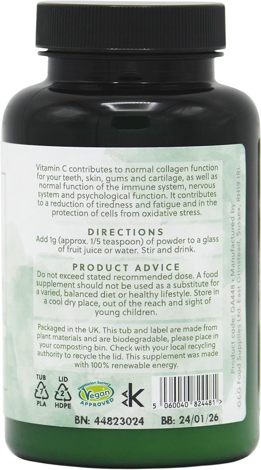 Pure Vitamin C Powder - Ascorbic Acid - 150G Unflavoured Powder - G&G Vitamins