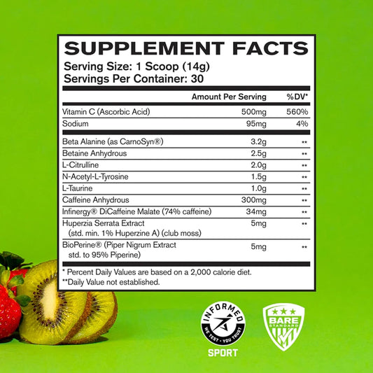 BARE PERFORMANCE NUTRITION, BPN Flight Pre Workout, Strong Increased Energy/Focus, Improved Endurance/Muscle Pumps, Strawberry Kiwi