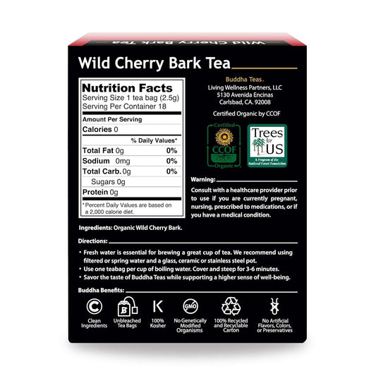 Buddha Teas Organic Wild Cherry Bark Tea - Ou Kosher, Usda Organic, Ccof Organic, 18 Bleach-Free Tea Bags