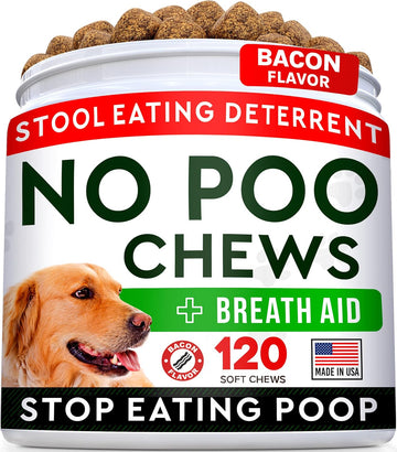 Strellalab No Poo Treats For Dogs - Coprophagia Stool Eating Deterrent - Digestive Enzymes - Gut Health & Immune Support - Stop Eating Poop - Bacon Flavor 120 Chews