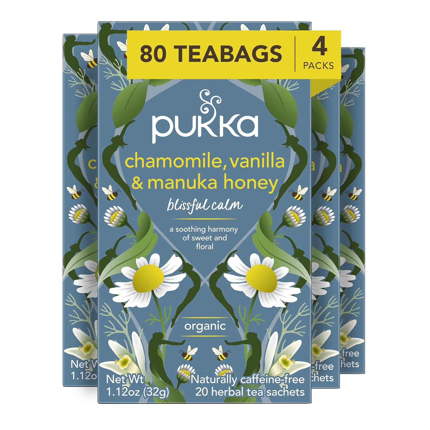 Pukka Organic Peace Herbal Tea With Spearmint, Ashwagandha, And Hemp Seed Oil, Caffeine Free, 20 Total Tea Bags