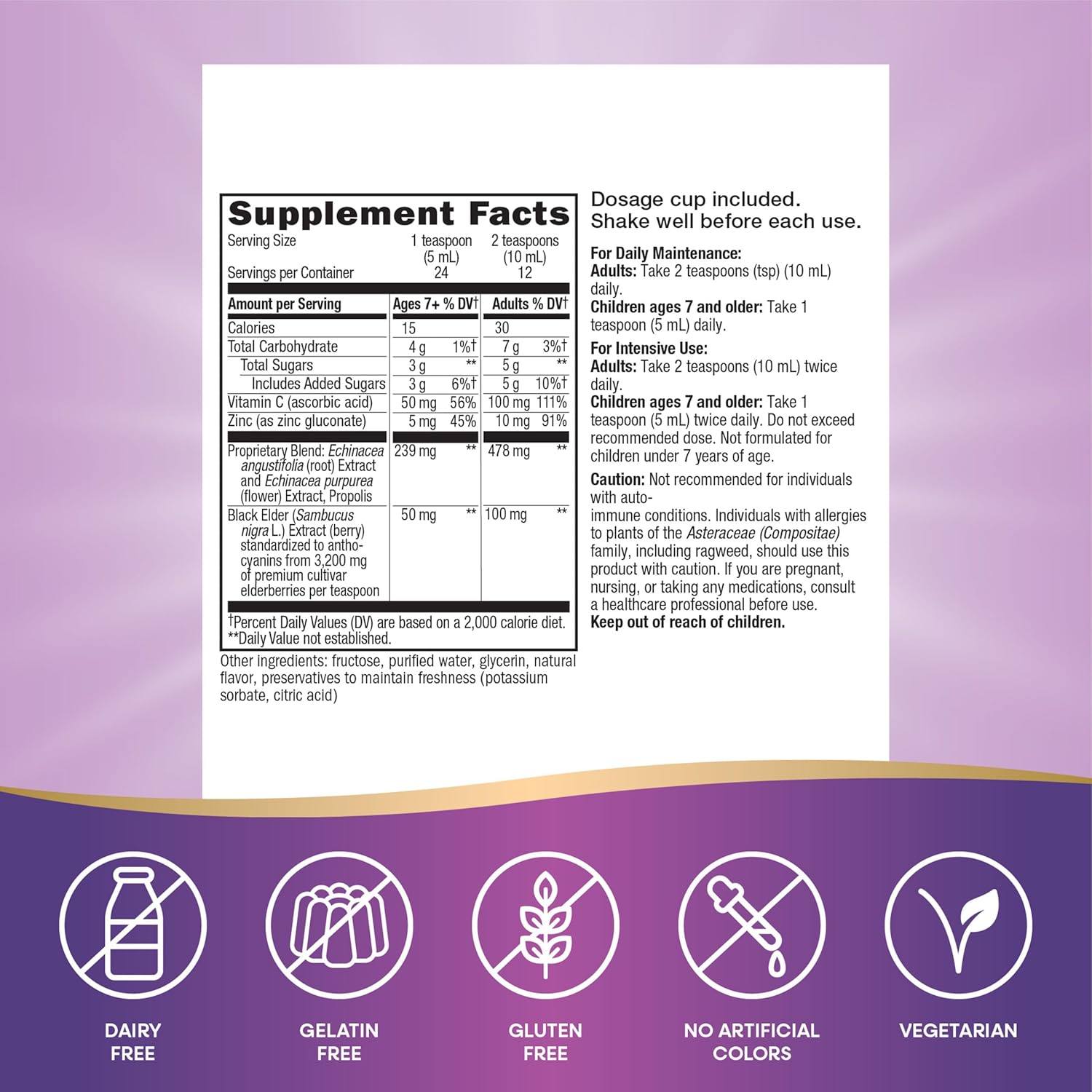 Nature's Way Sambucus Elderberry Immune Syrup, Daily Immune Support*, Black Elderberry Extract, Vitamin C, Zinc, Echinacea, Propolis, 4 Fl Oz (Packaging May Vary) : Health & Household