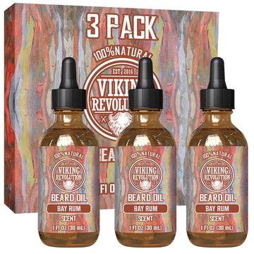 Viking Revolution Bay Rum Beard Oil For Men - Natural Argan And Jojoba Oil Blend For Softening, Strengthening, And Moisturizing Beards (3 Pack)