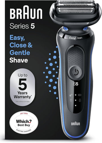 Braun Series 5 Electric Shaver, With Precision Trimmer Attachment For Moustache & Sideburns Trimming, 100% Waterproof, 2 Pin Bathroom Plug, 50-B1200S, Blue Razor