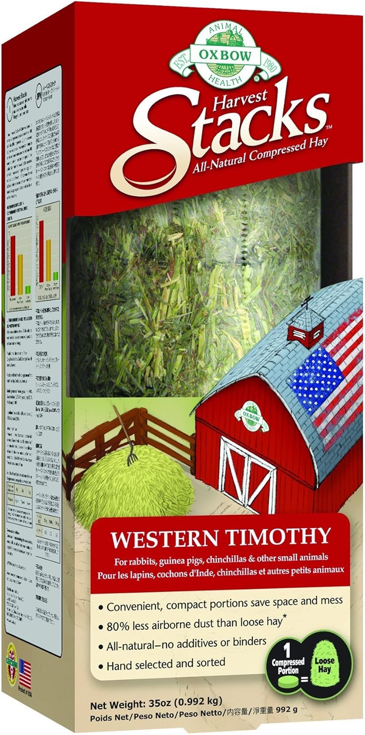 Oxbow Animal Health Harvest Hay Stacks - Western Timothy Hay - All Natural Hay For Rabbits, Guinea Pigs, Chinchillas, Hamsters & Gerbils - 35 Oz