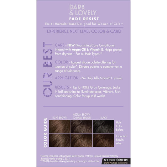 SoftSheen-Carson Dark and Lovely Fade Resist Rich Conditioning Hair Color, Permanent Hair Color, Up To 100 percent Gray Coverage, Brilliant Shine with Argan Oil and Vitamin E, Brown Sable