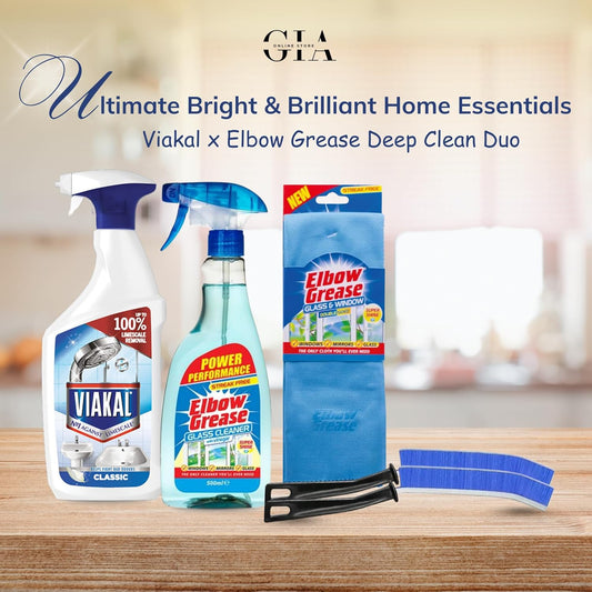 Limescale Remover Spray 500Ml, Glass Cleaner Spray 500Ml, Streak-Free Microfibre Cloth, 2X Blue Crevice Brushes – Bathroom & Glass Cleaning Bundle For Hard Water Stains, Shower Screens & Windows