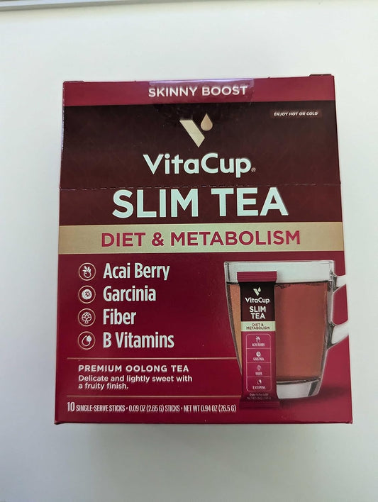 Vitacup Slim Instant Tea Packets For Diet Support, Oolong Tea W/B Vitamins, Garcinia, Inulin & Acai, On-The-Go Instant Sticks, 10 Ct