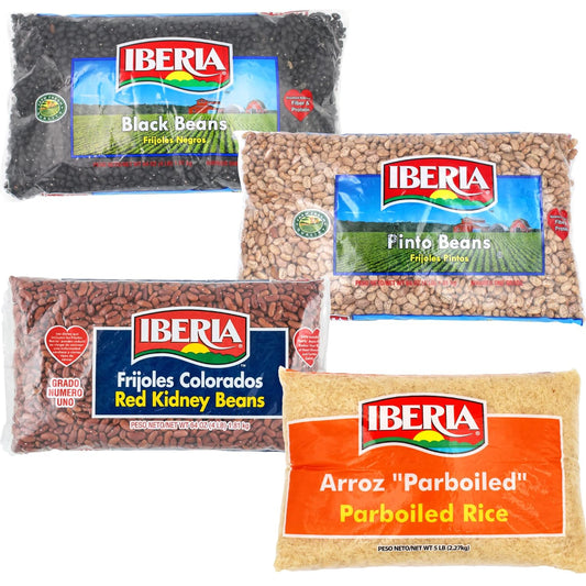 Iberia Long Grain Parboiled Rice, 5 lb. + Iberia Black Beans, 4 lb. + Iberia Pinto Beans 4 lb. + Ibeia Red Kidney Beans 4 lb. : Grocery & Gourmet Food