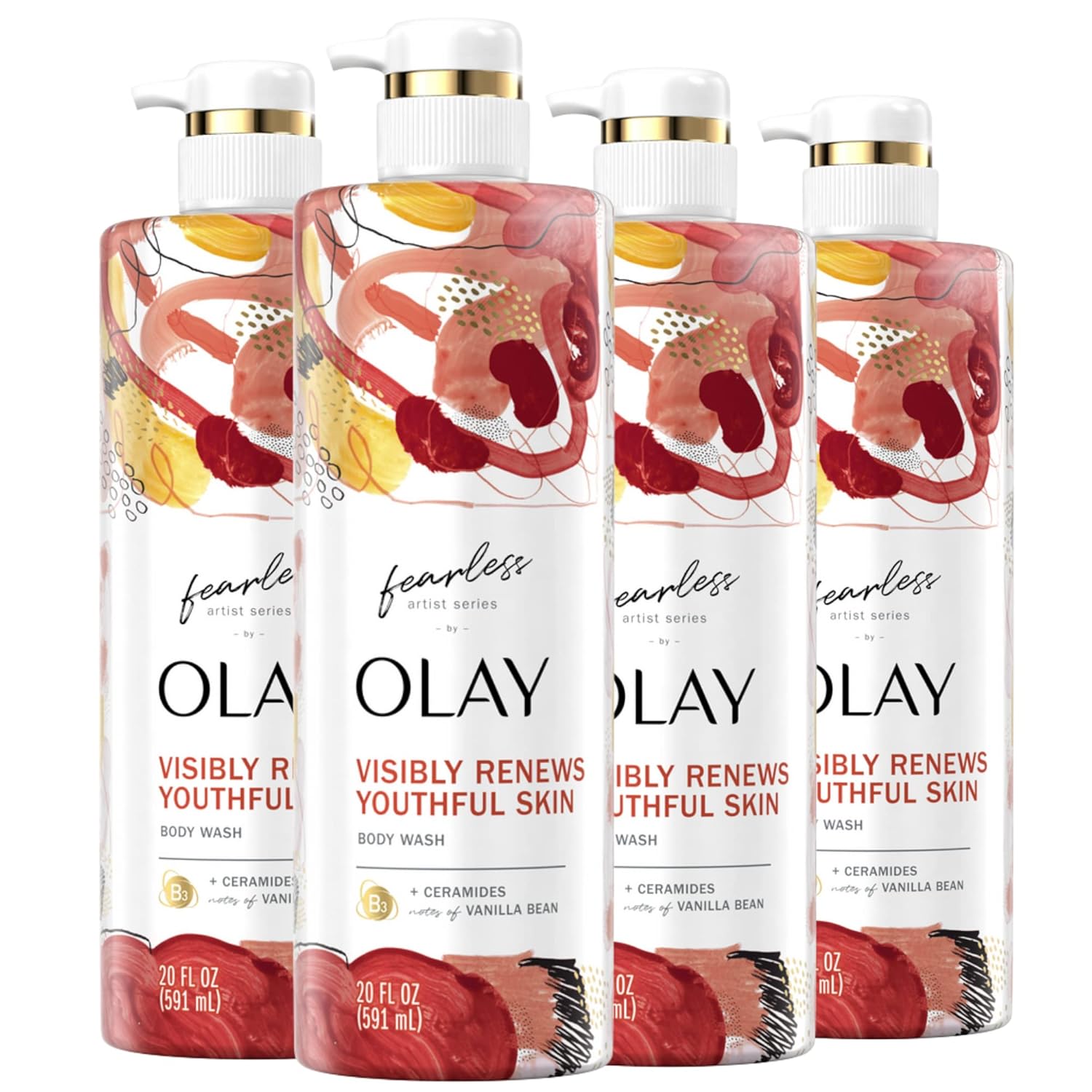 Olay Fearless Cleansing And Moisturizing Women'S Body Wash With Ceramides Artist Series 20 Fl Oz (Pack Of 4)