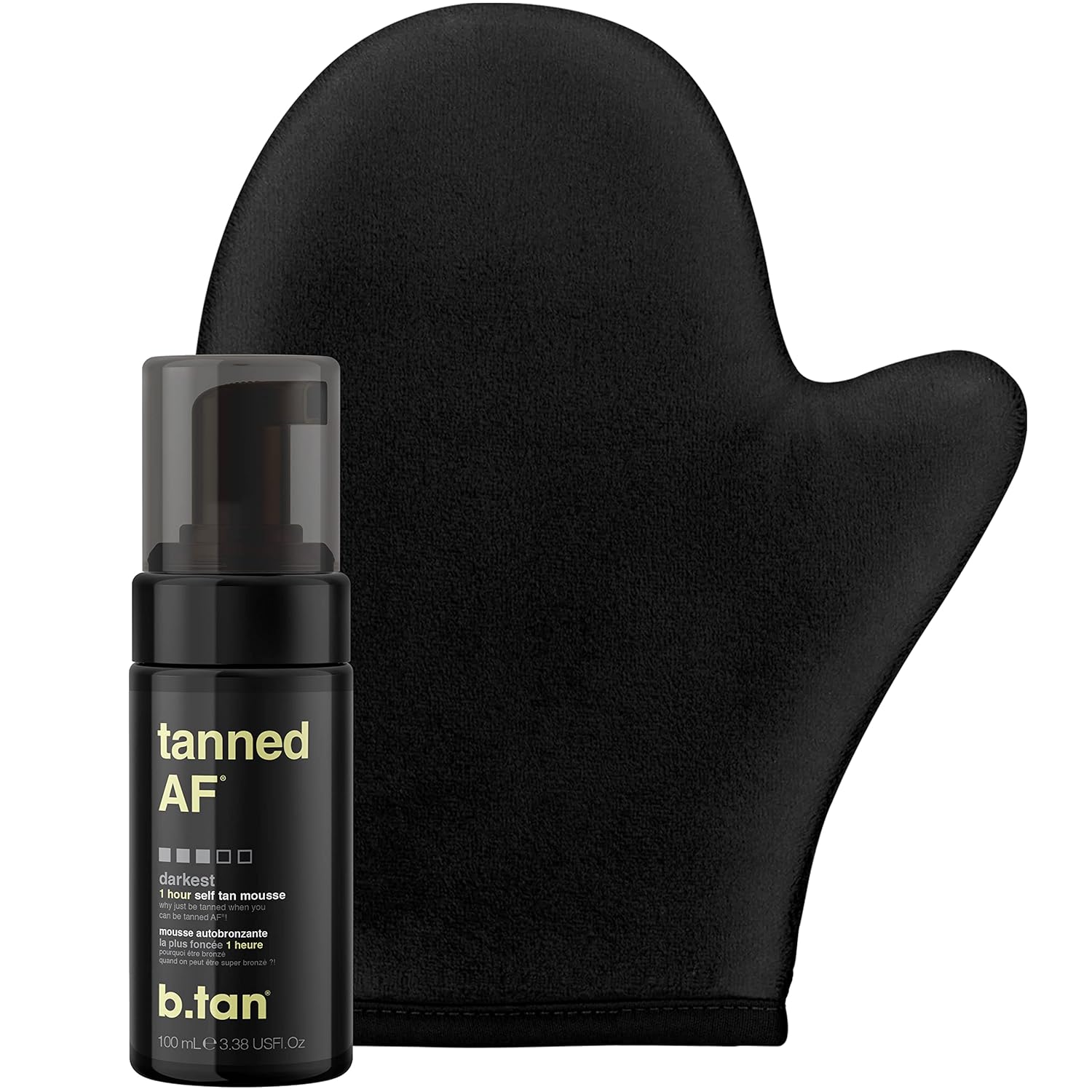 B.Tan Dark Self Tanner Mini Kit | Get Tanned Travel Bundle - Mini Dark Self Tanner Mousse With Self Tanning Mitt Applicator, 1 Hour Sunless Tanner, Fast Self Tan, Vegan, Cruelty Free, 3 Fl Oz